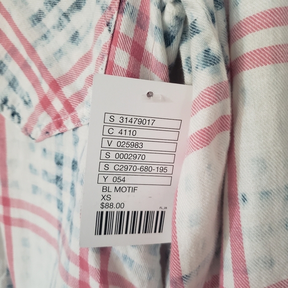 NWT Cloth & Stone Anthropologie Women's Pink Blue Plaid Button Down Shirt - Picture 6 of 7